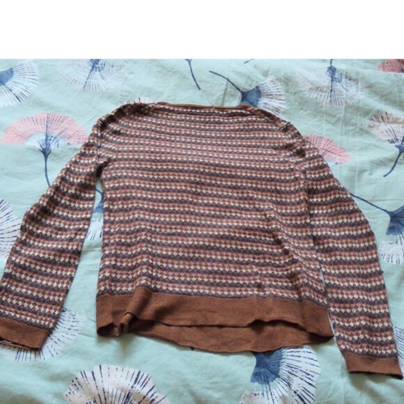 Brown thin sweater, with geometric pattern and metallic yarn. MNG, Size XS - Picture 2 of 9